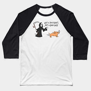 Dachshund Dog Stealing A Grim Reapers Bone Hand / Not A Good Boy Baseball T-Shirt